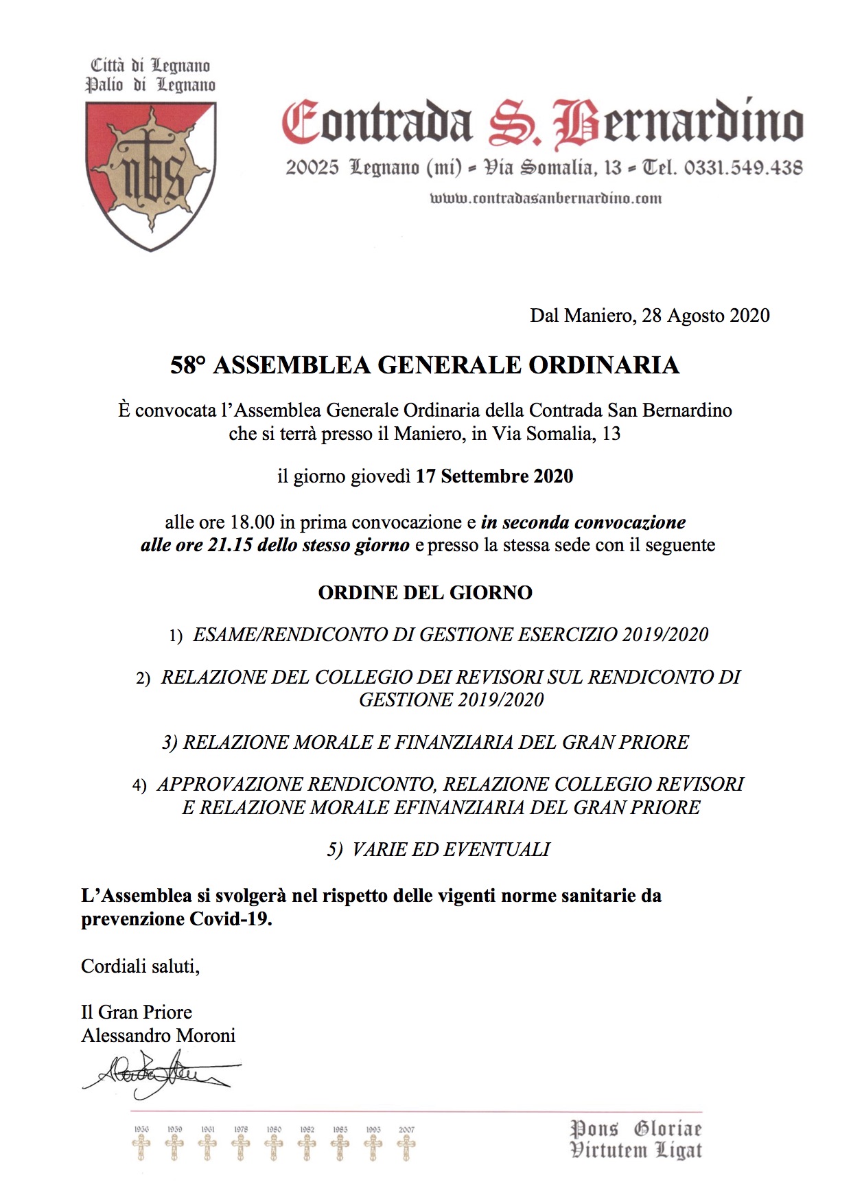 Legnano: il 17 settembre Assemblea nella Contrada San Bernardino